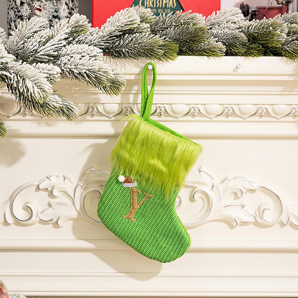 26 Letter Christmas Stockings Green, 8 Inch Christmas Stockings Suitable For Christmas Tree Fireplace Decorations