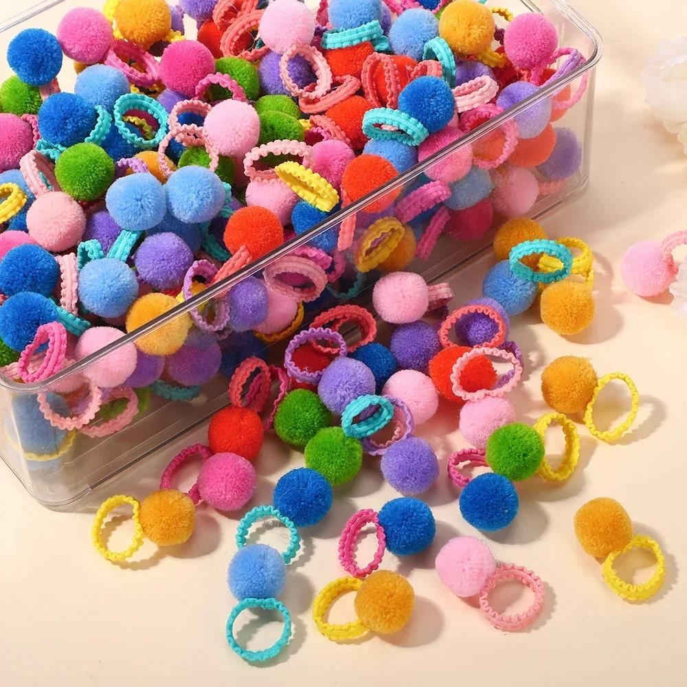 REGENBOGEN SCHLEIFEN 20 Stück Mädchen Bunte Plüschkugel Elastische Haarbänder Haargummis Zöpfe Gummibänder Kopfschmuck Haaraccessoires