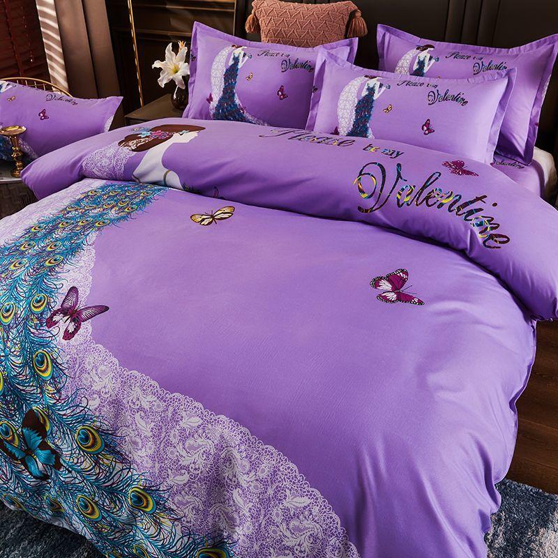3D Digital Printed Thickened Twill Brushed Quilt Cover and Pillowcase Single and Double Bedding Three-piece Set
