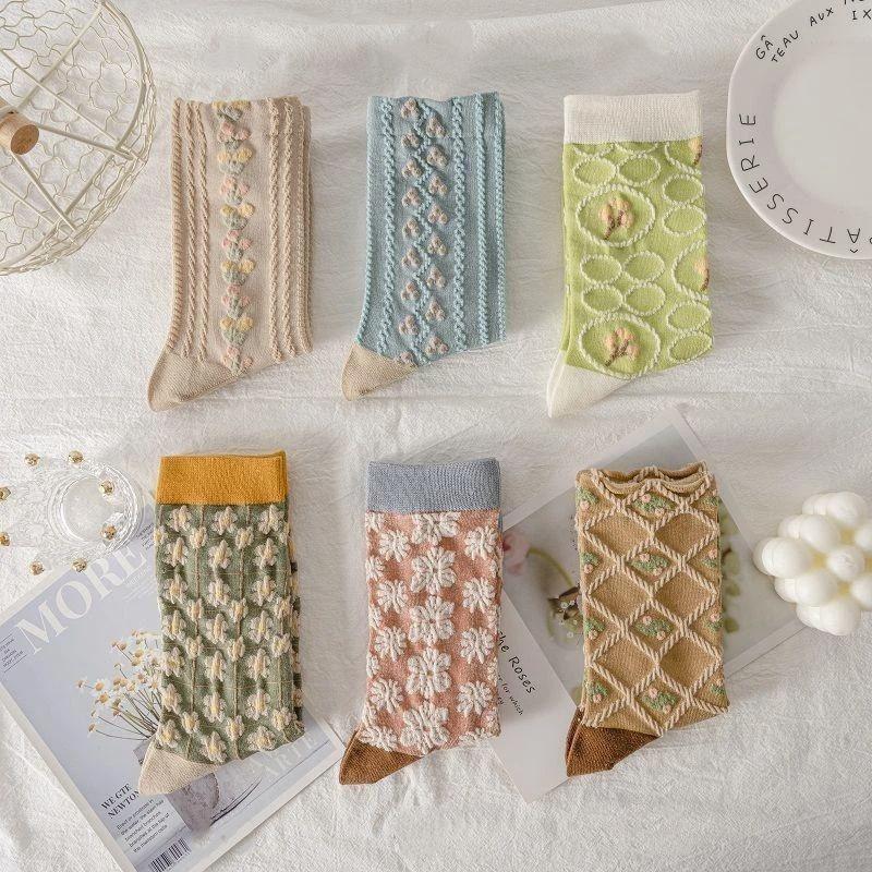 

Korean Style Autumn & Winter Retro Relief Long Cotton Socks Women s Retro All The Trend Tall Socks One Size