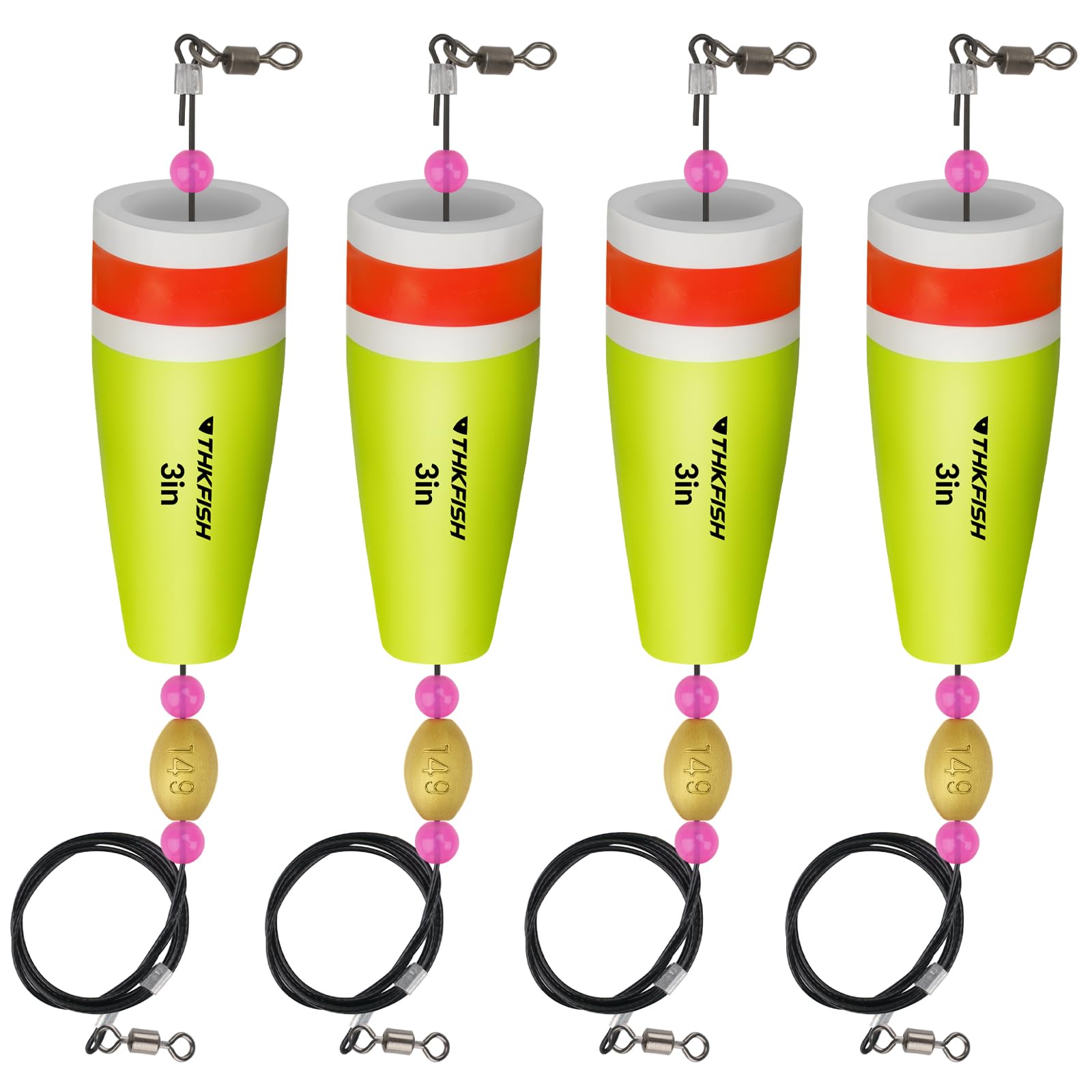 

THKFISH Popping Fishing Floats with Yellow Wire 40g 4-Pack Cork, - Included,