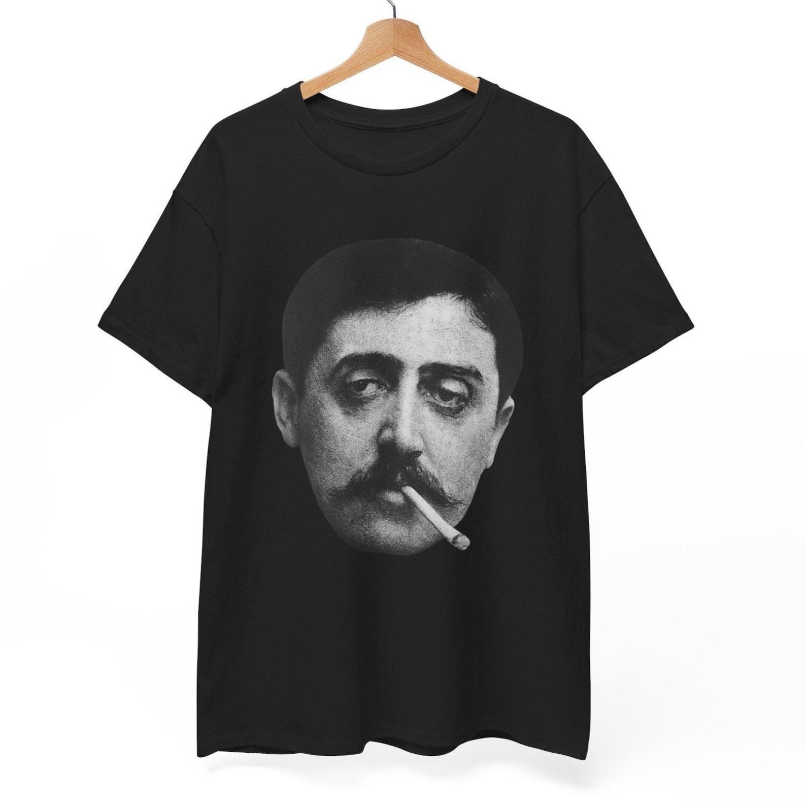 Marcel Proust Smoking T Shirt Unisex | Literary Aesthetic Graphic Tee | French Modernist Mood | Dark Academia Gift for Readers Dreamers M