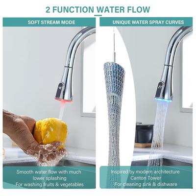 Pull Out Kitchen Sink Faucet Nozzle G12 with LED Digital Temperature Display and Two Spray Modes for Bubble and Jet Water Flow