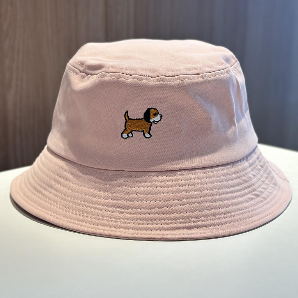 Womens Summer Cotton Embroidered Fisherman Hat With Cartoon Dog Embroidery Design For Sunblock