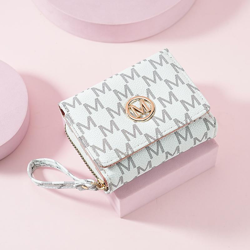 Women's Short Wallet with Three Fold Zipper and Small Wallet, Simple and Fashionable with Old Pattern Card Bag