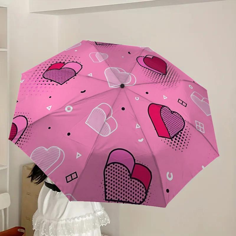 1pc Heart beat Automatic Folding Umbrella - Portable Collapsible Design, 8-Rib Iron Frame, Playful Design yy251215241