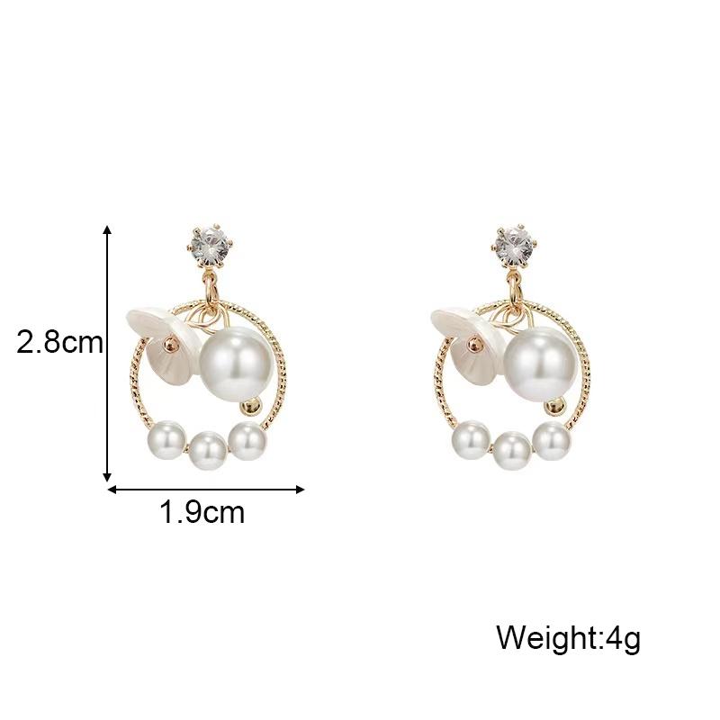 Crystal Shell Flower Imitation Pearl Drop Earrings for Women Geometric Round Personality Jewelry Christmas Girl Friend Gift