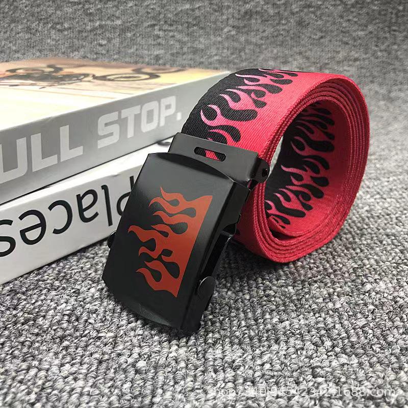 Korean Trend Men's Canvas Flame Belt - Hip Hop Style