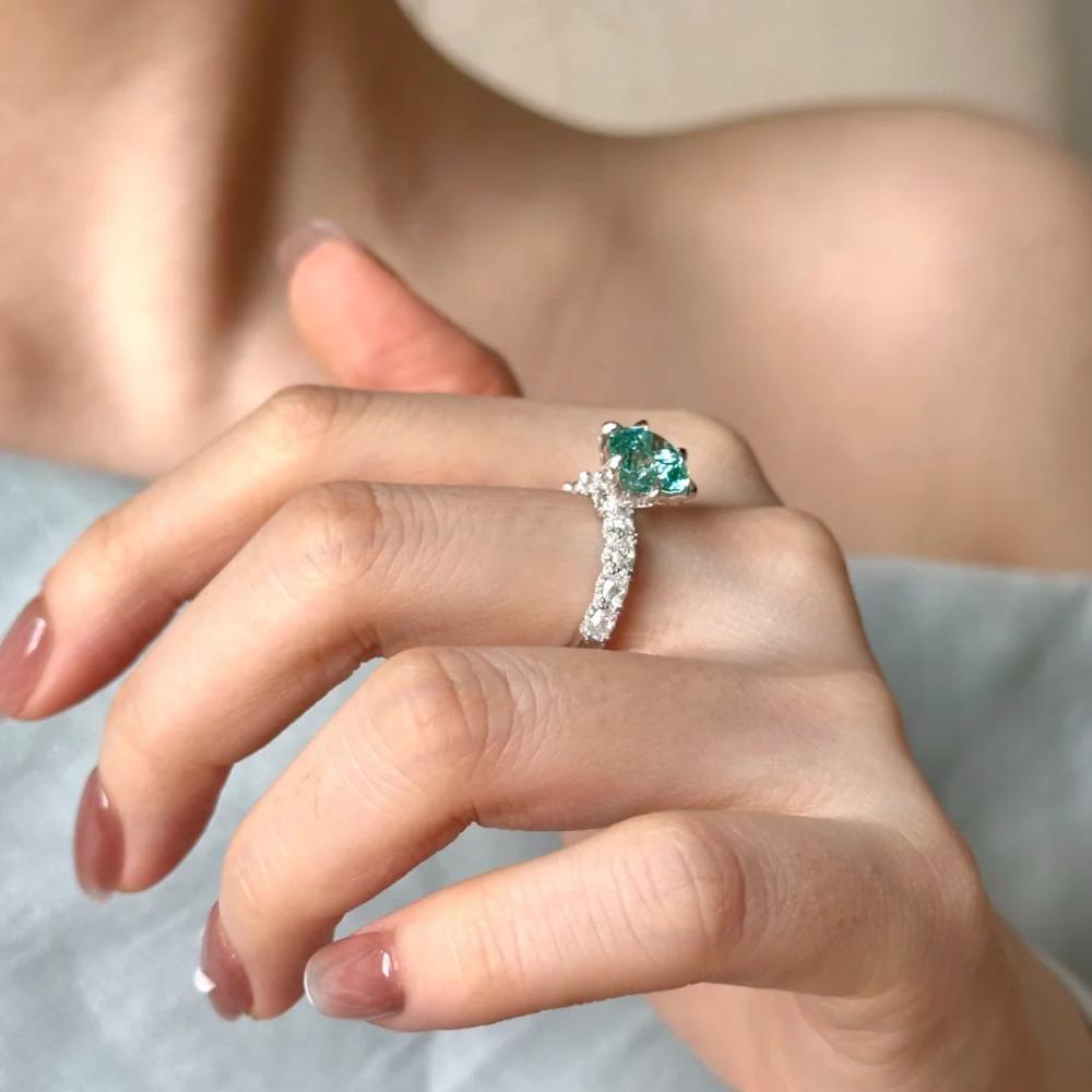 Women Paraiba Green Mint Wave Ring 3 Carat Green Diamond Wedding Band Light Luxury Micro Pave Fashion Jewelry