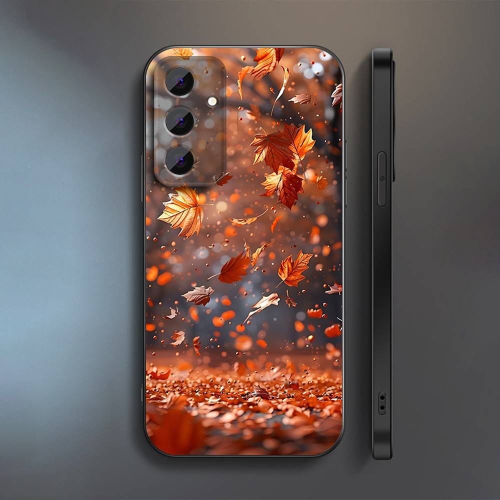 Autumn Leaves Falling Phone Case For Samsung S 25,24,23,22,30,21,10,9,Ultra,Plus,Lite,FE,4,5 G Soft Black Case