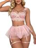 Sexy Lingerie Set for Women Lace with Garter Belt & Push Up Bra Floral Ruffle Skirt Babydoll Wireless Erotic Lingerie