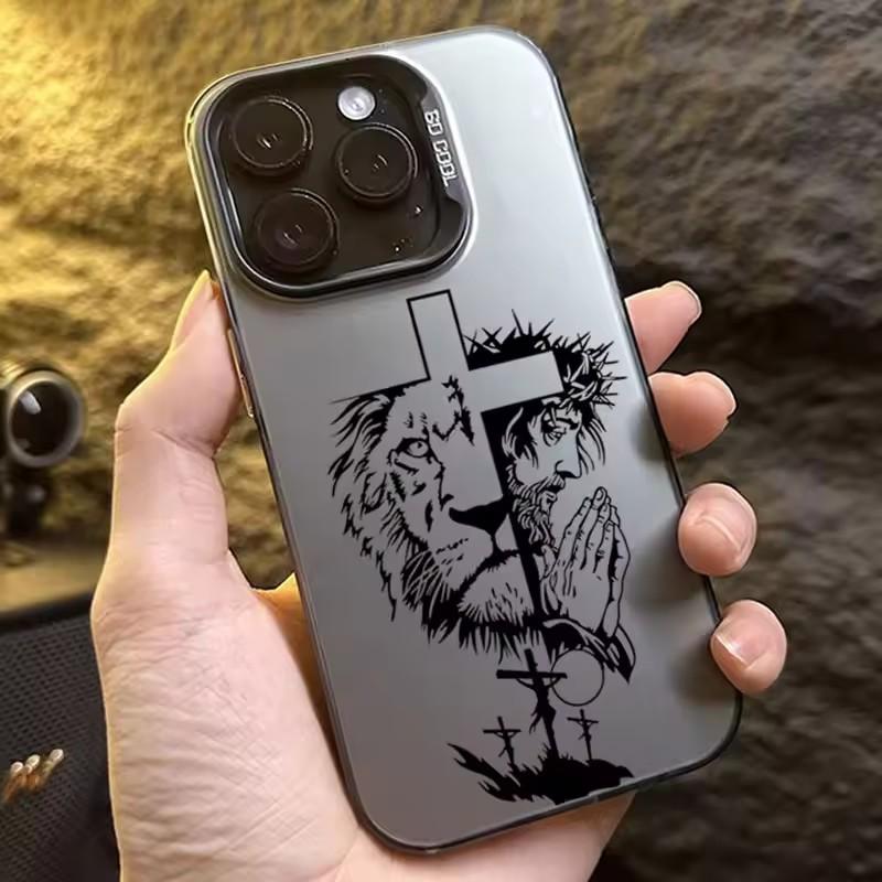 Case For Samsung Galaxy A55 5G A54 A35 A15 Galaxy S25 S24 Ultra S23 FE S22 Plus S21 S20 Cross Pattern Bicolor Lion Phone Cover