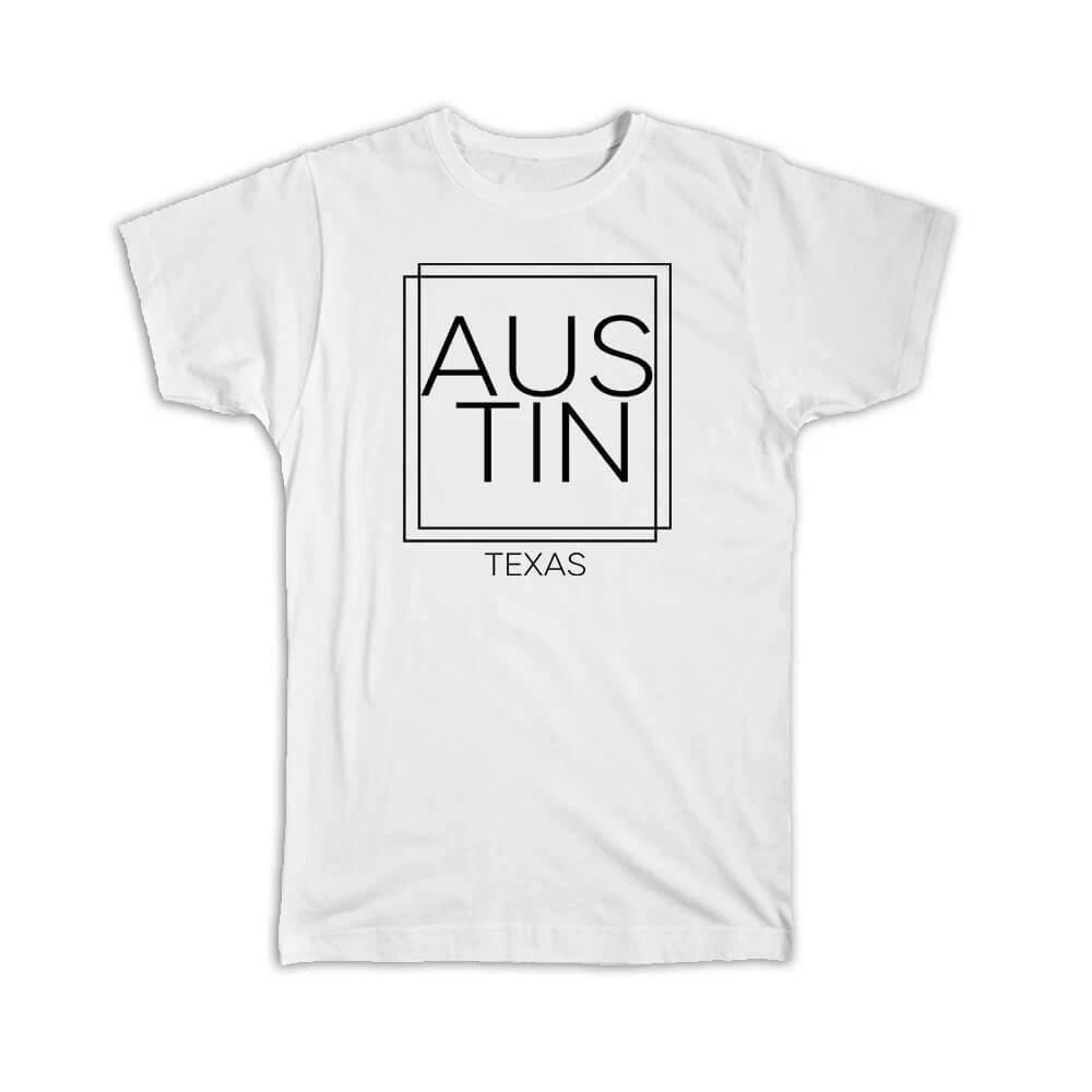 Gift T-Shirt : AUSTIN Texas Square Modern Minimalist Font XL