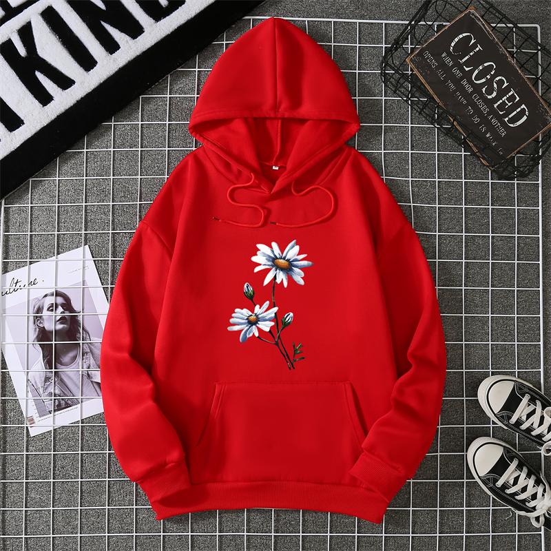 2025Creative White chrysanthemumPattern Women clothing Soft Simplicity hoddy Hot Sale Basics Streetwears Personality Hip HopTop