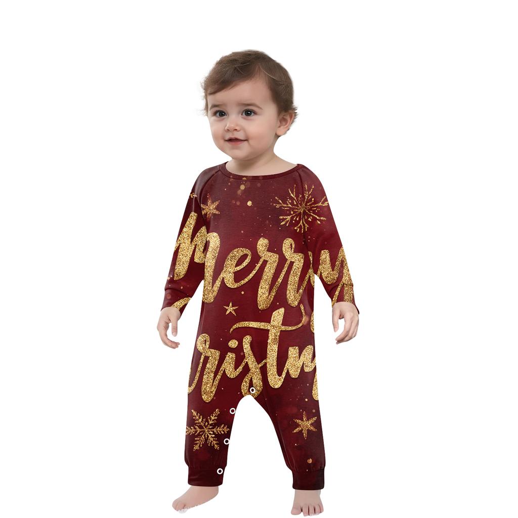 Set haine de casă de Crăciun cu gât rotund imprimat, mâneci lungi și pantaloni lungi pentru părinți și copii