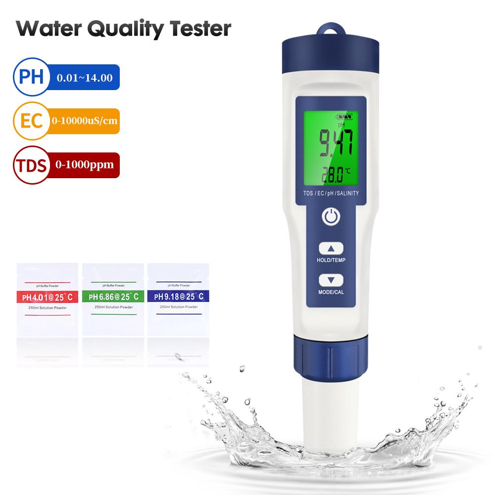 5 In 1 Digital PH TDS EC Meter Salinity Temperature Tester Conductivity Water Filter Purity Pen with Backlight