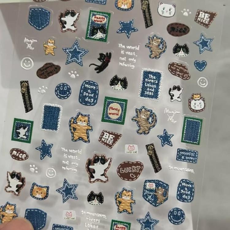 Retro Cowboy Kitty Pattern Sticker Plastic Nail Art Sticker for Children Women Notebook Phone Case Fingernail Decoration 1