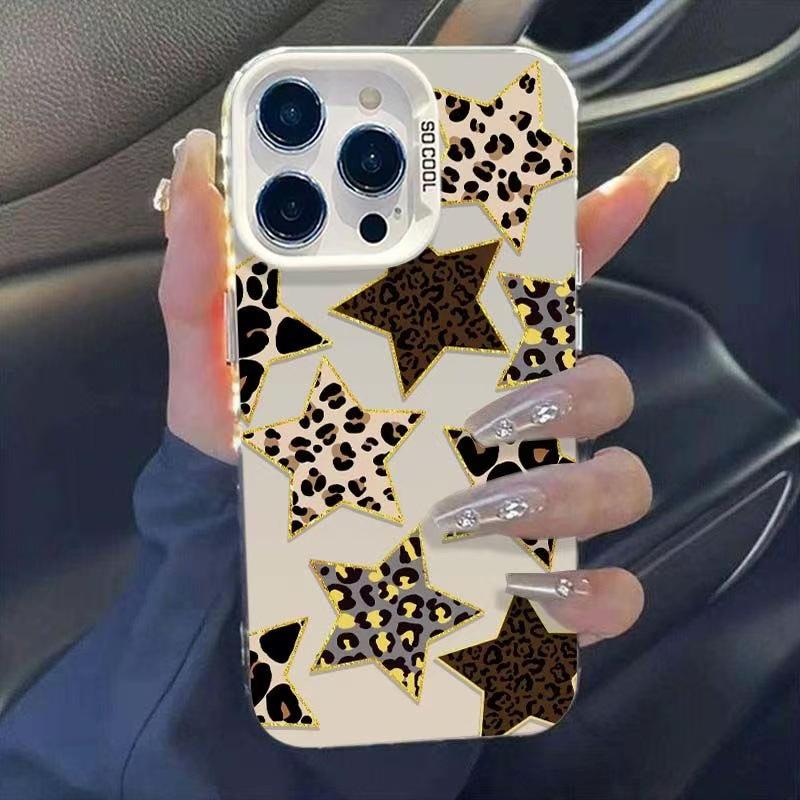 Leopard Print Stars Case for iPhone 15 Promax, 16 Pro, 14 Pro, 17