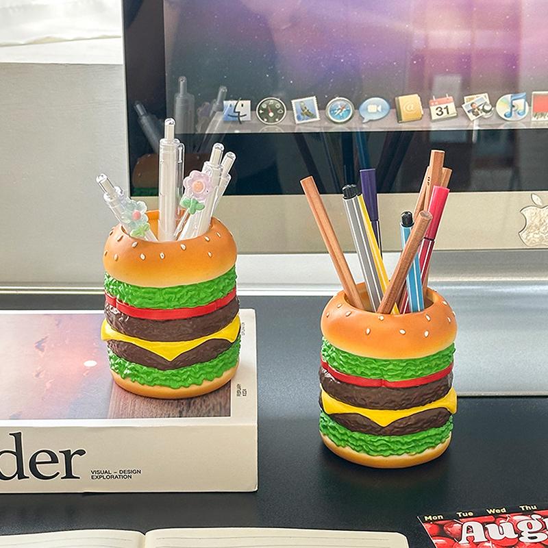 Cute Hamburg Design Pen Holder Smooth Creative Desktop Storage Container Multi-Purpose Funny Makeup Brush Storage Bucket