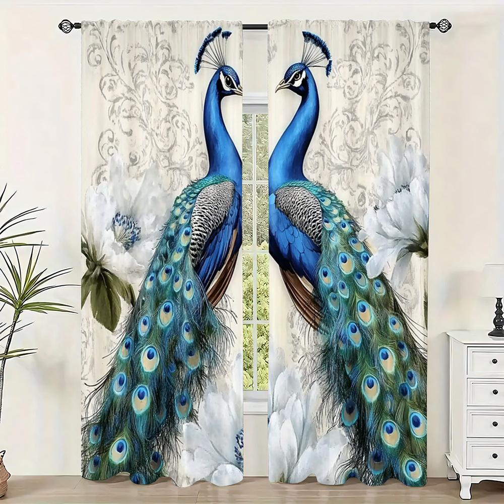 

2 шт. Ретро Павлиний цветок Пейзажный узор Оконная занавеска Оформление окна Для спальни Гостиной Кухни Кабинета Дома 29x65in(75x166cm)