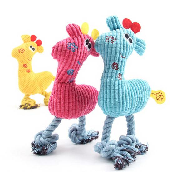 3 Pcs Squeaky Plush Dog Toy Stuffed Little Deer Shape Dog Chew Toys with Rope Ball Knot for Puppy Teething Training Boredom Relief