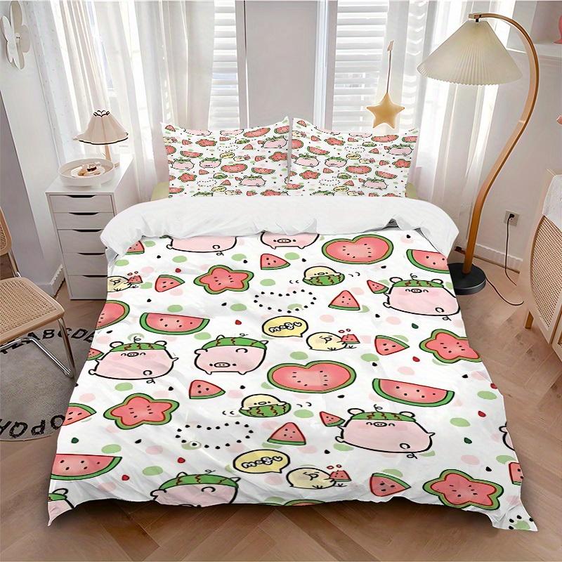 

3pcs Watermelon Pigs print bedding quilt cover, soft and comfortable quilt cover suitable for bedroom and guest room180 135x200cm