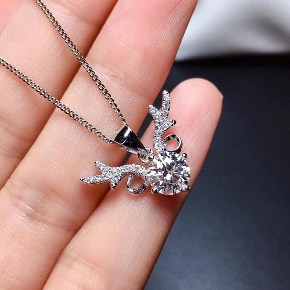 18K White Gold Plated 925 Sterling Silver Deer Diamond D Color Brilliant Cut 1 Carat Moissanite Pendant Necklace Women Jewelry