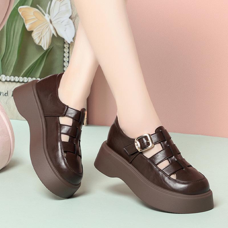 Sandales Mode Tendance et Décontractées Pour Femmes En Été Pour Jupes Romaines à Semelles Épaisses et Petites Chaussures en Cuir Célibataires pour Femmes