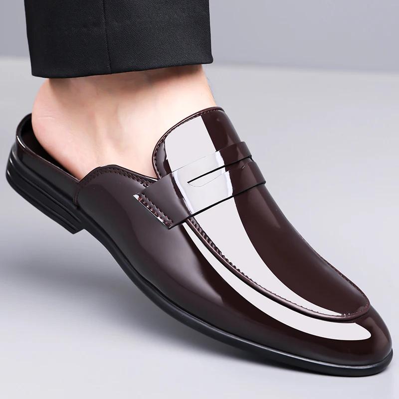 Leather Men Half Slippers Loafers Summer Breathable Casual Shoes Slip-on Lazy Driving Shoes Comfortable Walk Loafers Moccasins