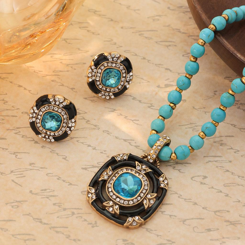 Of Retro Vintage Antique Earrings Set With Turquoise Inlaid Sapphire Pendant