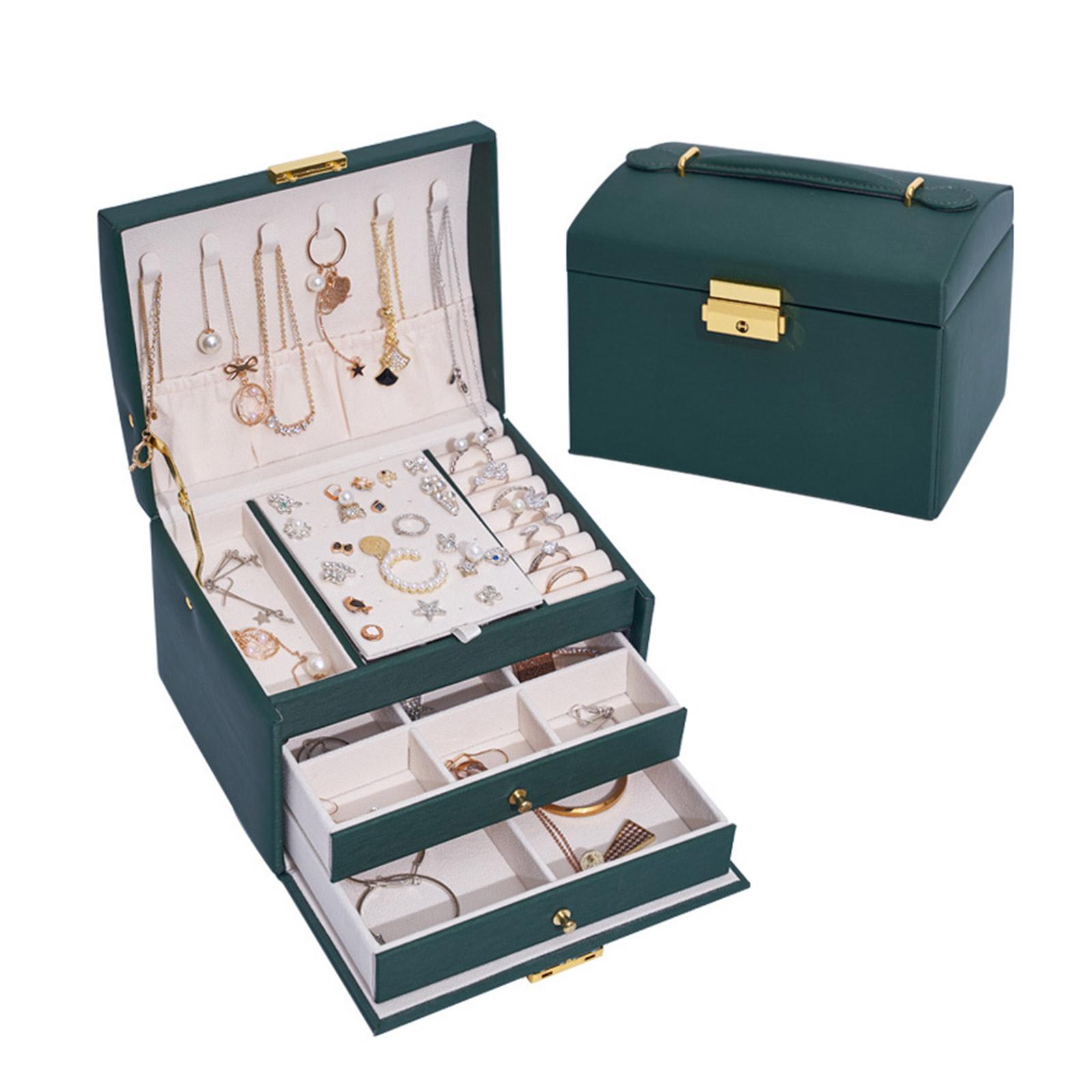 

3 Layer Jewelry Storage Box Organizer with Lock Portable Travel Jewelry for case Women s Jewelry Box Earrings Necklace 1 темно-зеленого
