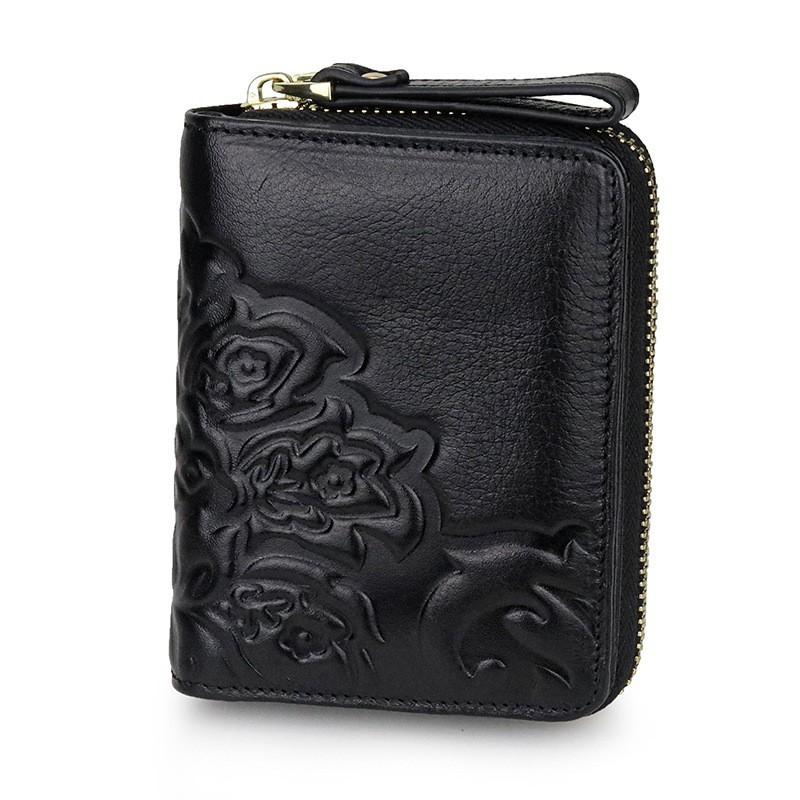 Full-leather China Style Short Wallet Women's Card Bag Multifunctional Organ Page ID Cowhide Folded Change Folder