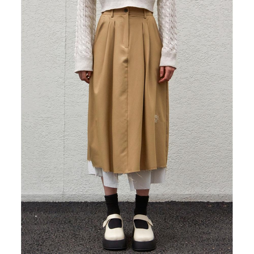 

NICKNICOLE NICOLE PINTUCK LAYERED LONG SKIRTBEIGE