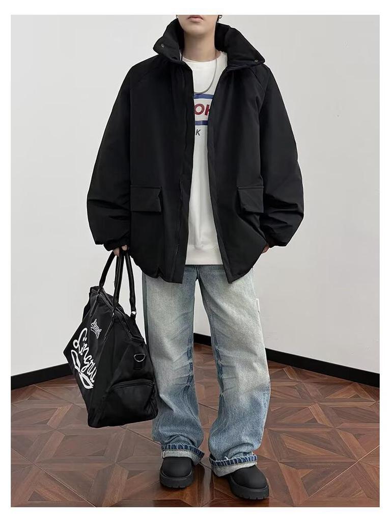 Men's Korean Style Stand Collar Puffer Jacket – Autumn/Winter Casual Loose Fit
