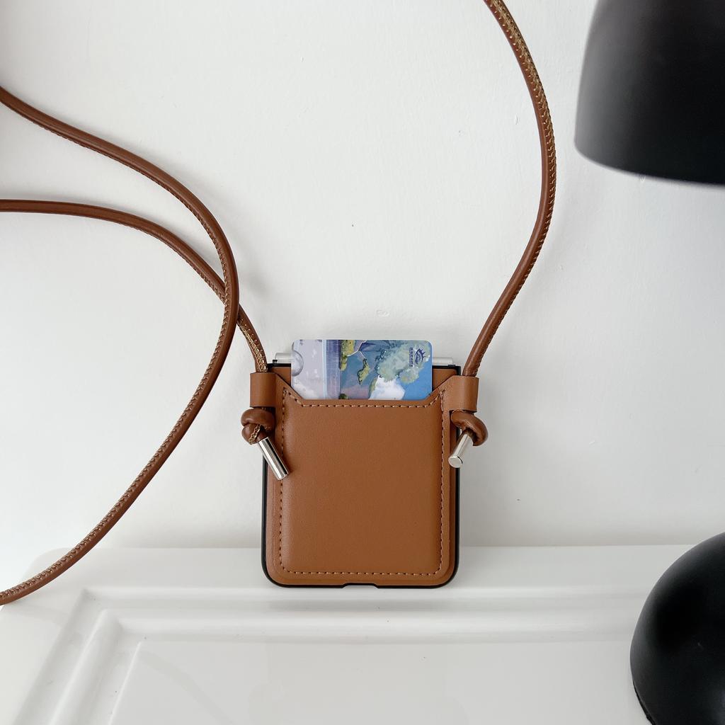 Crossbody Lanyard Card Holder Leather Case For Samsung Galaxy Z Flip 5 4 3 Flip5 Flip4 Flip3 5G Business Sholder Strap Cover