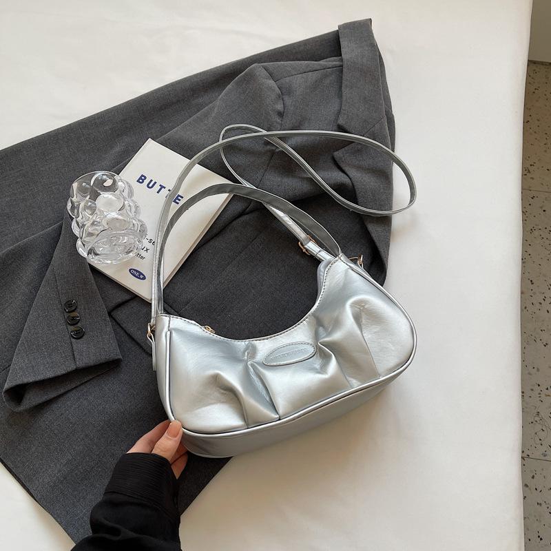 Textured underarm small bag women's 2025 new trendy fashion solid color crescent bag summer simple shoulder bag handbag