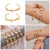 18K Gold-Plated Stainless Steel Zirconia Flower C-Shaped Open Bangle