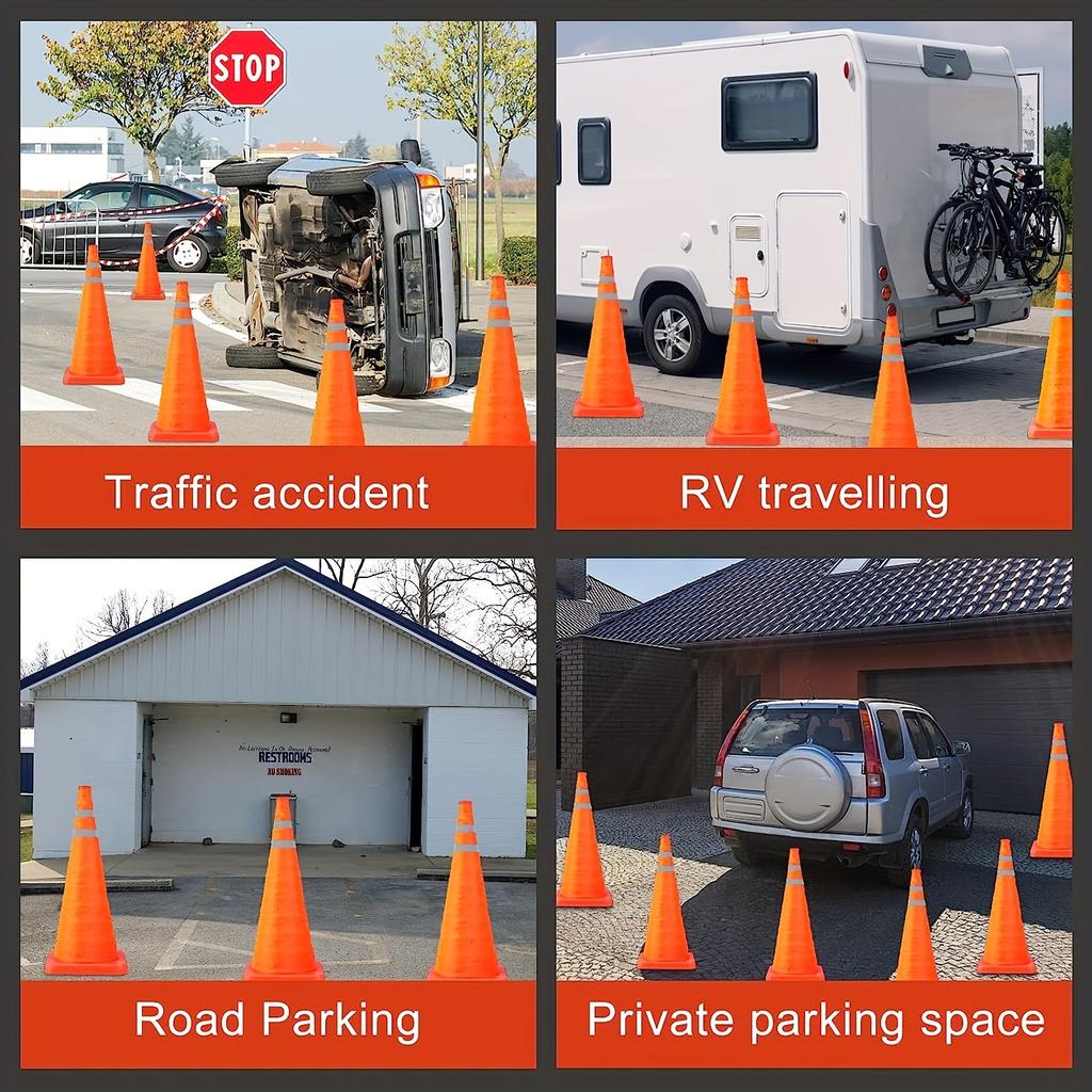 1pc Collapsible Traffic Safety Cones - Reflective Orange Parking Cones with Collar, for Parking Lot/Driveway/Driving Training