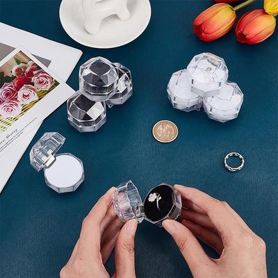 20pcs Transparent Plastic Ring Boxes Crystal Earrings Jewelry Storage Boxes Black Wedding Decor Jewelry Holder Stand