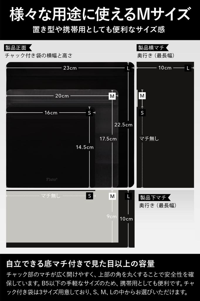 Fluto Strong Deodorizing Bag with Zipper Sanitary Box Disposable Deodorizing Bag Garbage Bag M Size Black 30 Pieces X 2