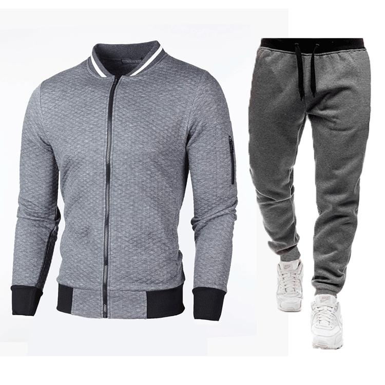 Neuer Stil Sweatshirt Reißverschluss Stehkragen Sweatshirtjacke Herren Kariert Einfarbig Strickjacke Anzug