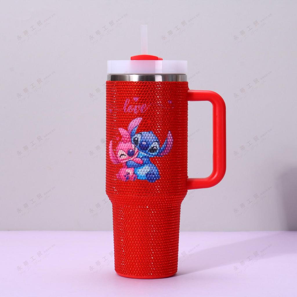 Rhinestone 40oz Stainless Steel Insulated Car Cup with Handle