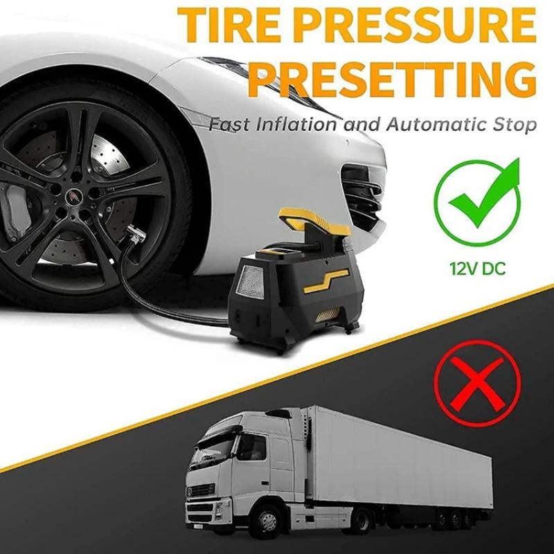 Umflator Anvelope Compresor Aer Portabil DC/AC, Pompă Electrică Aer Anvelope cu Manometru Presiune Anvelope, 150PSI Pompă Aer Auto-Stop cu Lumină LED pentru Mașină