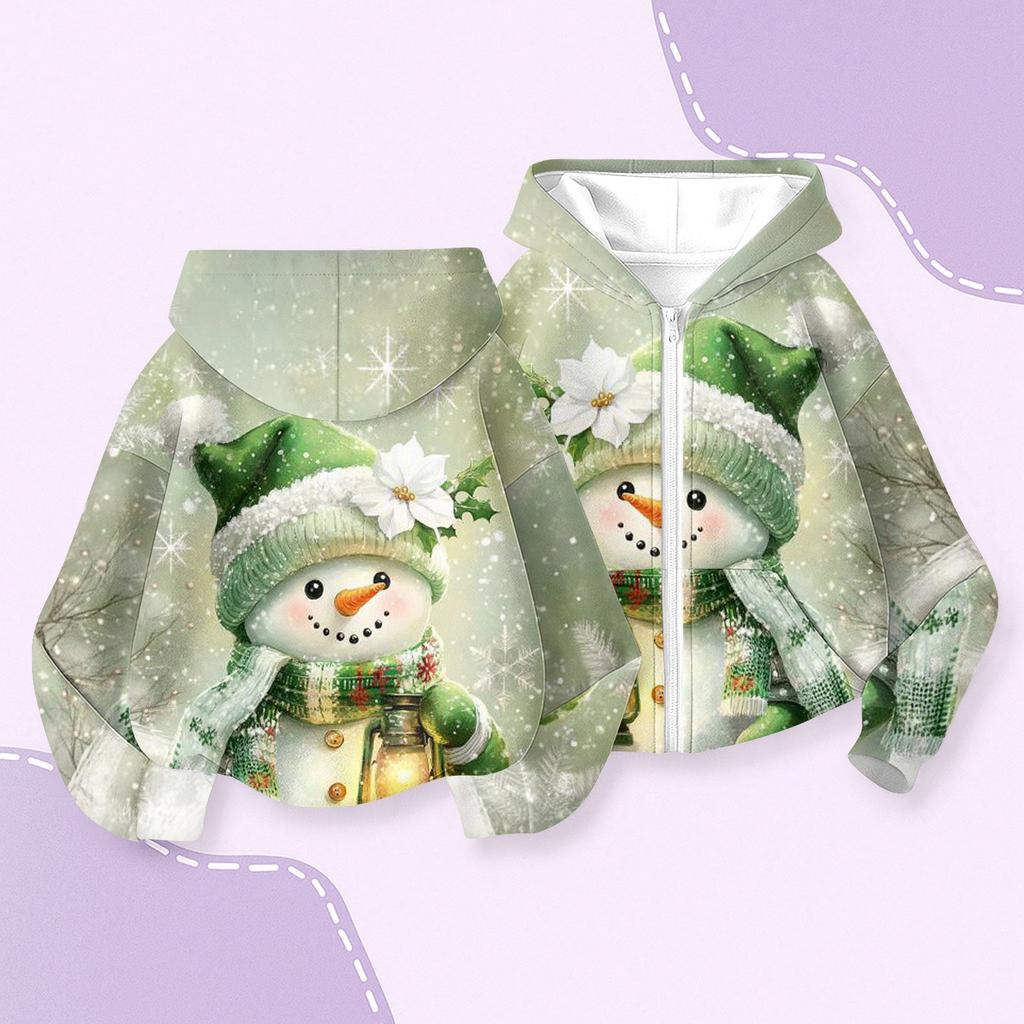 Children's Fashion Christmas Printed Long Sleeved Hooded Sweatshirt, Girls' Hoodie Jacket
