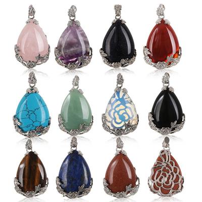 Water Drop Gemstone  Crystal Stone Natural Quartz Necklaces Pendants Opal Turquoise Amethyst Agate