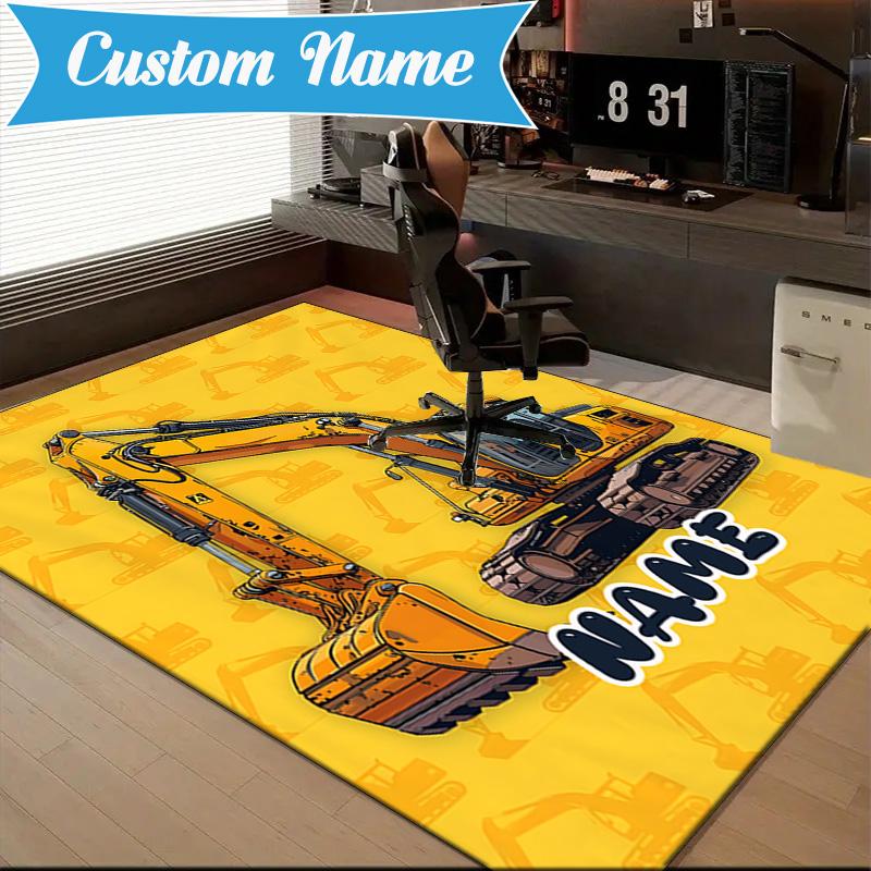 Custom Name Cartoon off-road vehicle fire truck Rug for Living Room, Game Rooms, Office, Bedroom, Floor Mat Playful Design, fan gifts Christmas decor