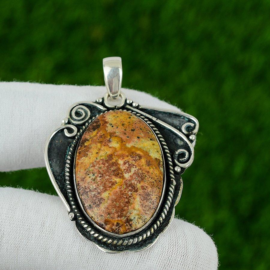 Natural Picture Jasper Gemstone Pendant 925 Sterling Silver Jewelry For Girls