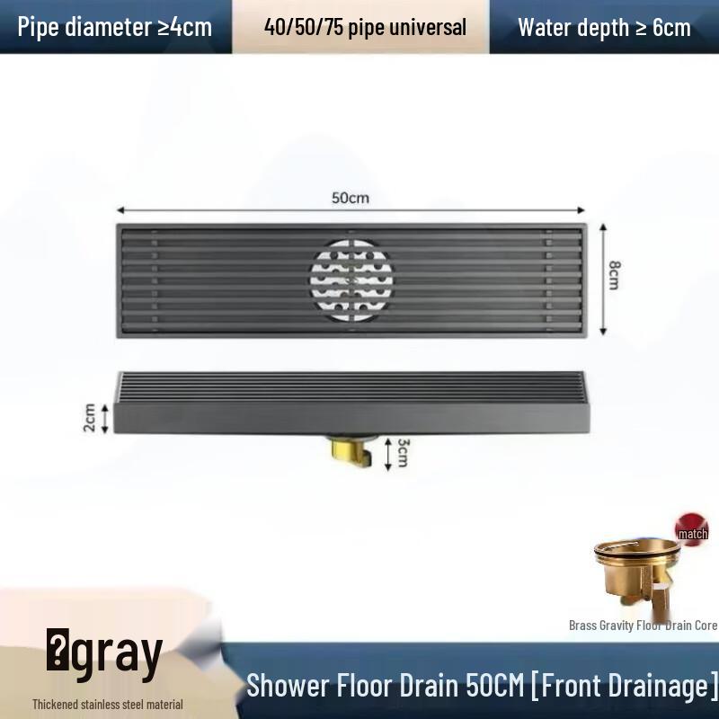 MDNG Gunmetal Gray Long Strip Shower Floor Drain