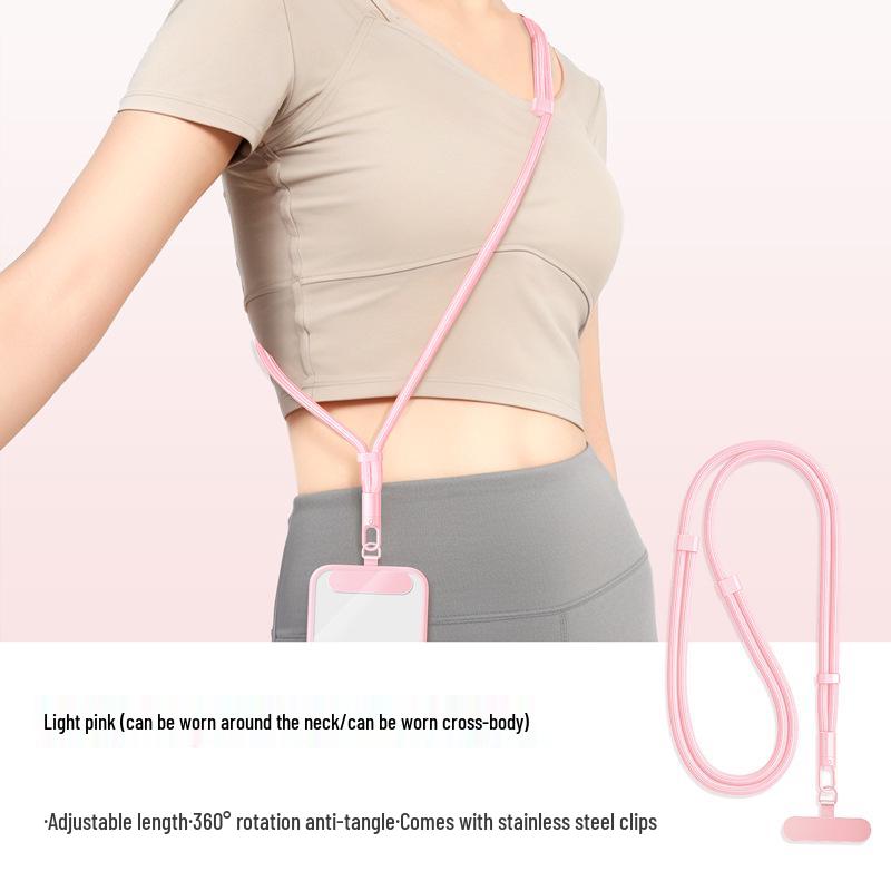 Nastavitelná crossbody šňůrka na mobilní telefon s robustním nerezovým kroužkem a polyesterovým popruhem proti ztrátě