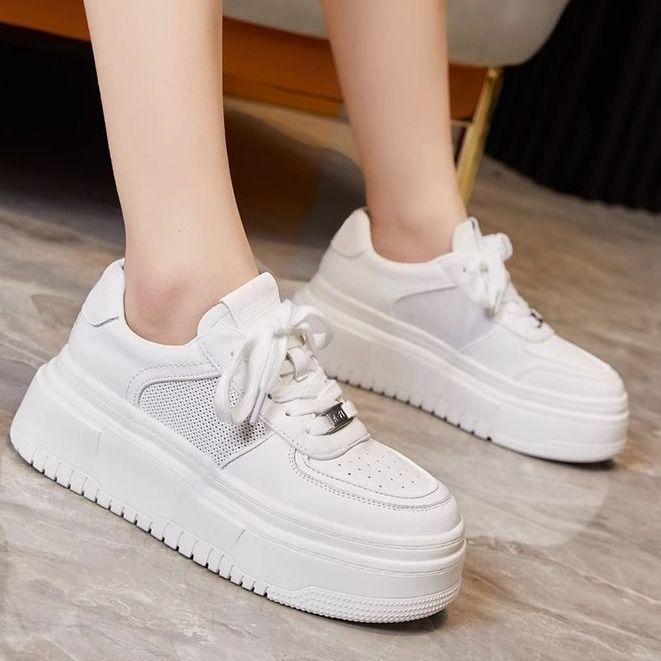 

thick-soled little white women s shoes women s shoes mesh heightening shoes versatile sports board shoes casual 35 білий
